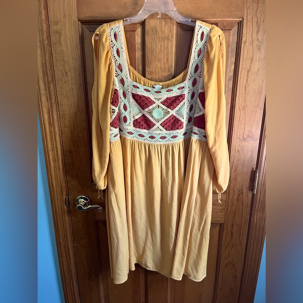 Cato Bohemian Style Mustard Colored Dress with Crochet Design